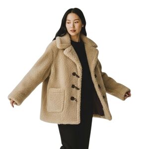 Dolls Kill Current Mood Sherpa Teddy Faux Fur Coat Tan XL Cropped NWOT